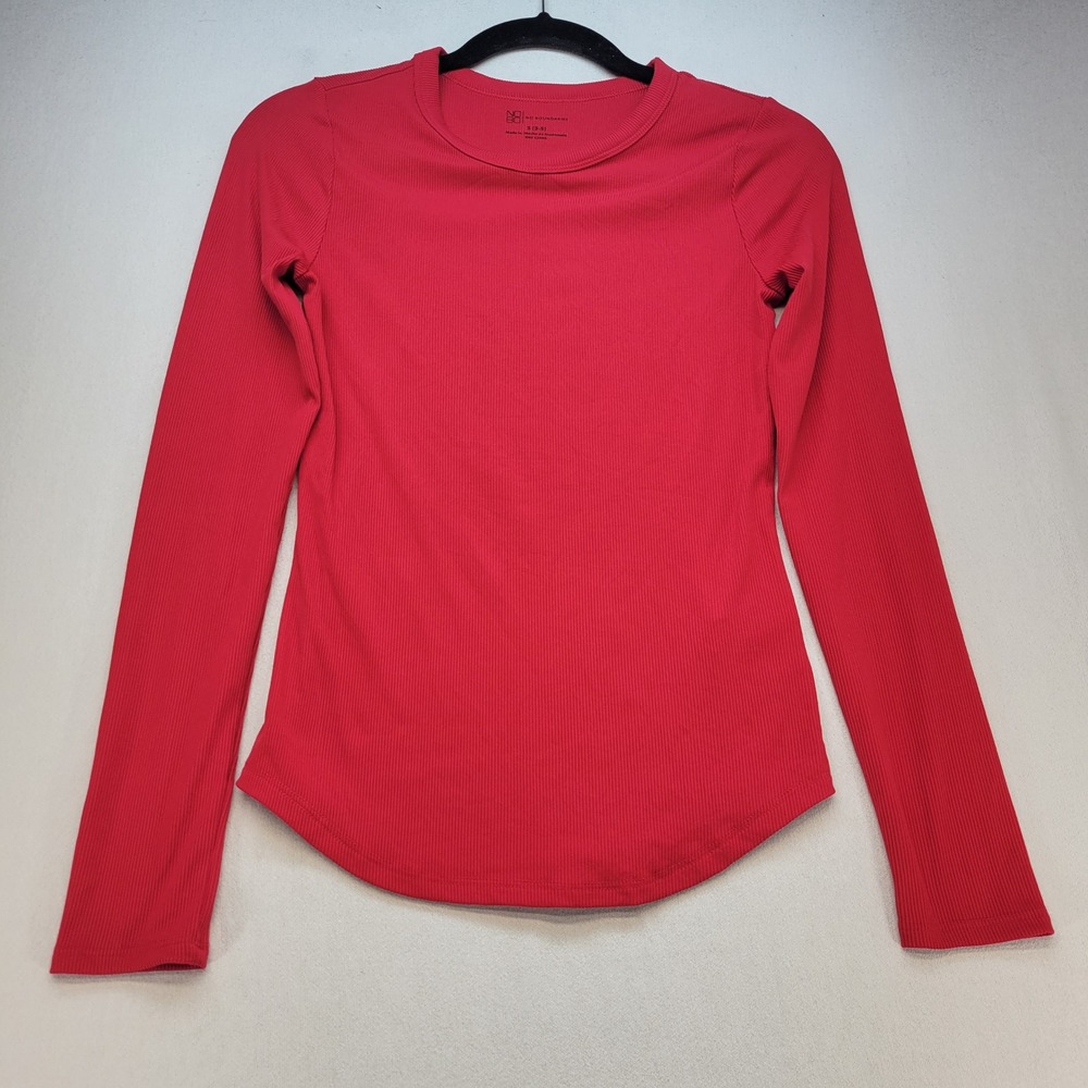 No Boundaries Long Sleeve Top Girls Small 3-5 Red Ribbed Crew Neck Curved Hem